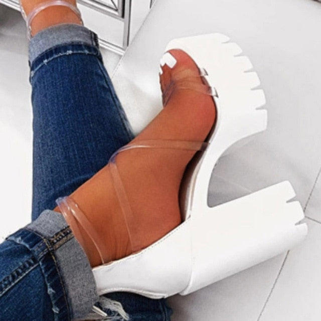 Night Club Party Platform Chunky Heel Sandals Summer Plus Size Shoes Transparent Gladiator Heel Sandals Shoes Women