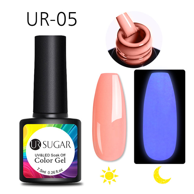 UR SUGAR 7.5ml Luminous Gel Nail Polish Glow In Dark Fluorescent Neon UV LED Nails Gel Soak Off Gel Varnish Nail Art Tools