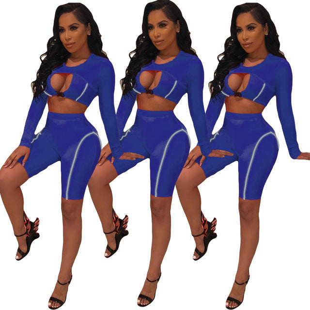 HAOYUAN Two Piece Set Women Fall Tracksuit Festival Clothing Crop Top Biker Shorts Sweat Suits Matching Sets Sexy Club Outfits