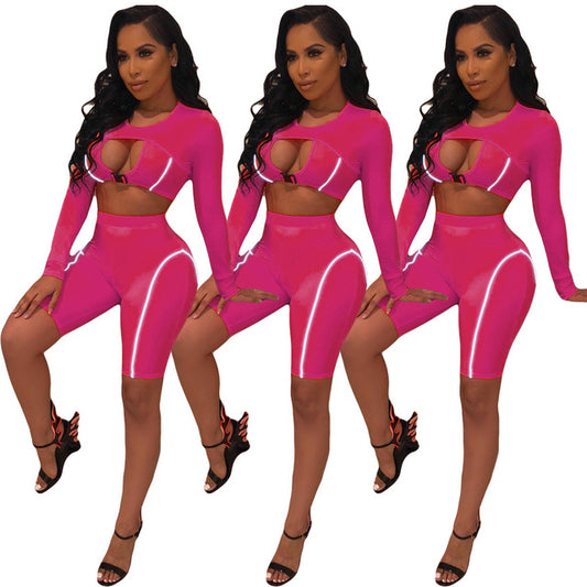 HAOYUAN Two Piece Set Women Fall Tracksuit Festival Clothing Crop Top Biker Shorts Sweat Suits Matching Sets Sexy Club Outfits