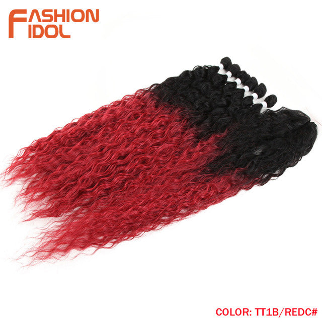 Synthetic Fake Hair Extensions Afro Kinky Curly Hair Bundles With Closure Ombre Golden 30 inch Soft Super Long Wave Hair Weave