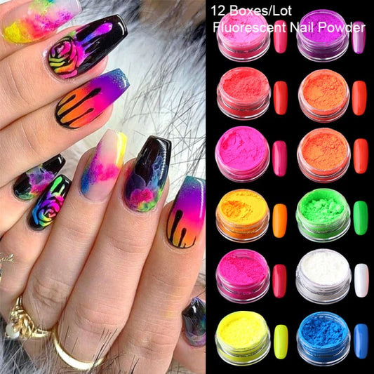 Neon Nail Powder Pigment Set Fluorenscence Spangle Nail Glitter Make Up sparkle Shining Chrome Dust Decoration
