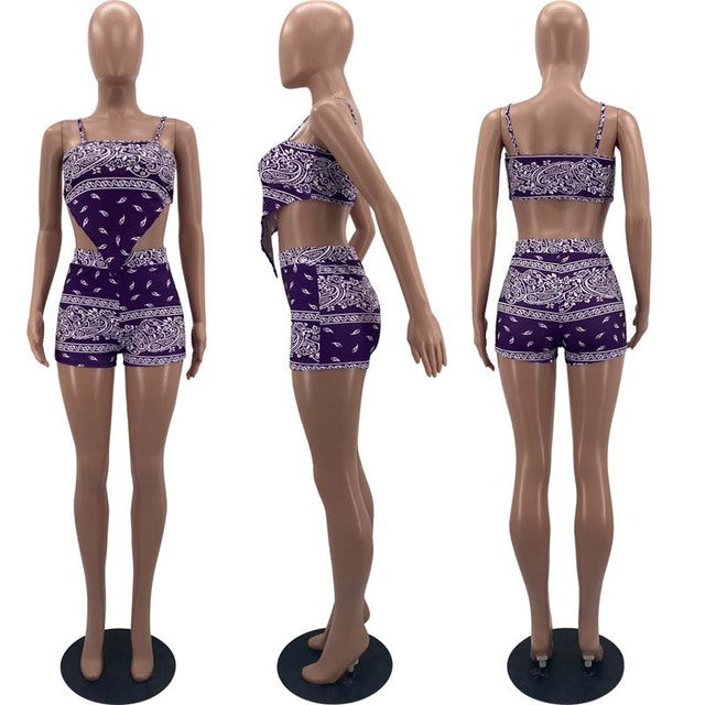 ZOOEFFBB Sexy bandana 2 Piece Set Vacation Outfits strap top and Biker Shorts Sweat Suit Matching Sets for Women Summer Clothes