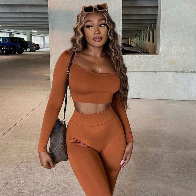 BOOFEENAA Sports Sexy Two Piece Set Long Sleeve Crop Top Pants Leggings Sweat Suits Women Matching Sets Wholesale Items C85-CI31