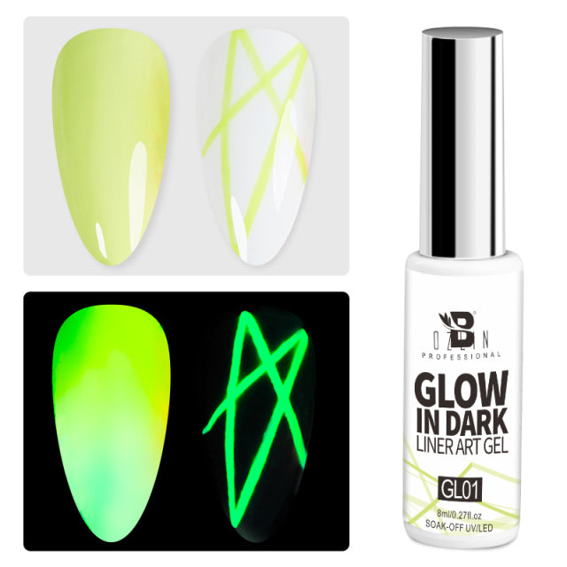 BOZLIN 12 Colors Glow In Dark Liner Art Gel 8ml Soak Off UV/LED Luminous Neon Color Gel Nail Polish Nail Art Tool Designs Liners