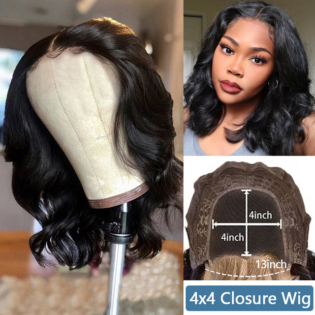 Body Wave Bob Wig Side Part Peruvian Human Hair 13x4 Lace Frontal Wig Natural Color Lace closure Wigs For black Women Brennas