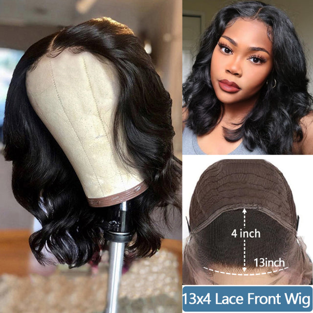 Body Wave Bob Wig Side Part Peruvian Human Hair 13x4 Lace Frontal Wig Natural Color Lace closure Wigs For black Women Brennas
