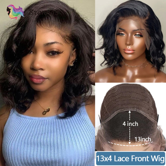Body Wave Bob Wig Side Part Peruvian Human Hair 13x4 Lace Frontal Wig Natural Color Lace closure Wigs For black Women Brennas