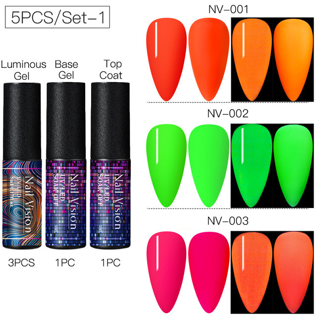 Luminous Nail Gel Glow In Dark Fluorescent Neon UV LED Semi Permanent Soak Off Gel Varnish Lighting In Night Nail Art Varnish