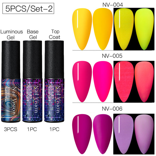 Luminous Nail Gel Glow In Dark Fluorescent Neon UV LED Semi Permanent Soak Off Gel Varnish Lighting In Night Nail Art Varnish