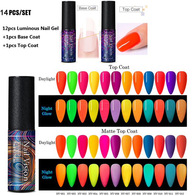 Luminous Nail Gel Glow In Dark Fluorescent Neon UV LED Semi Permanent Soak Off Gel Varnish Lighting In Night Nail Art Varnish