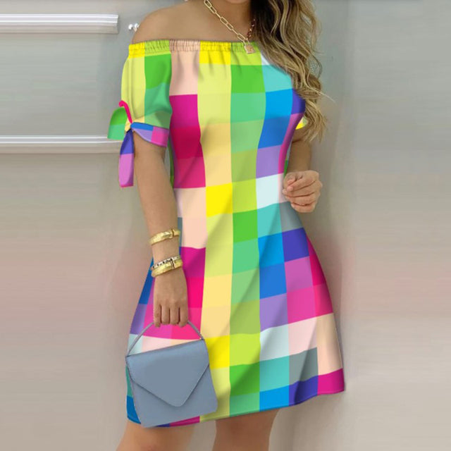 2022 Women's Off Shoulder Dresses Summer Sexy Floral Printed Short Sleeve Mini Dress Female Casual Beach Party Dresses Vestidos