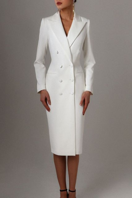 Autumn White Double Breasted Women Long Jacket Suits Ladies Prom Evening Guest Formal Wear Custom Made