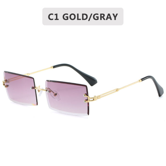 Fashion Small Rectangle Sunglasses Women Rimless Square Sun Glasses 2022 Summer Style Female Uv400 Green Brown