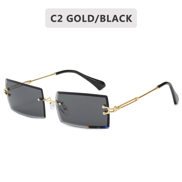 Fashion Small Rectangle Sunglasses Women Rimless Square Sun Glasses 2022 Summer Style Female Uv400 Green Brown