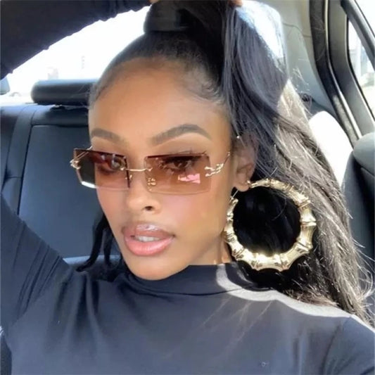 Fashion Small Rectangle Sunglasses Women Rimless Square Sun Glasses 2022 Summer Style Female Uv400 Green Brown