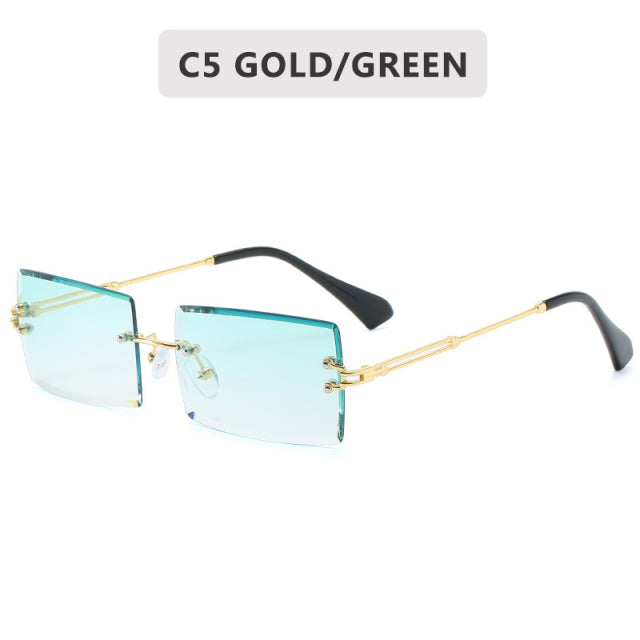 Fashion Small Rectangle Sunglasses Women Rimless Square Sun Glasses 2022 Summer Style Female Uv400 Green Brown