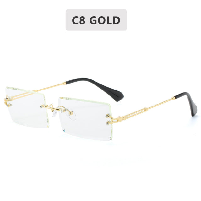 Fashion Small Rectangle Sunglasses Women Rimless Square Sun Glasses 2022 Summer Style Female Uv400 Green Brown
