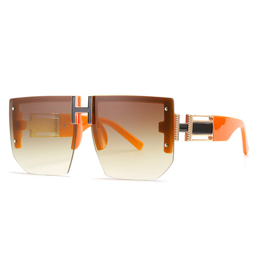 2022 Luxury Brand Designer Rimless Oversized Sunglasses Women Men Fashion Vintage Square Flat Top Sun Glasses Shades UV400