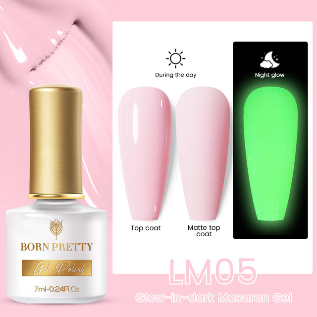 BORN PRETTY Glow-In-Dark Macaron Gel Nail Polish Summer Ice Cream Colors Luminous Nail Gel Soak Off UV LED Gel All for Manicure
