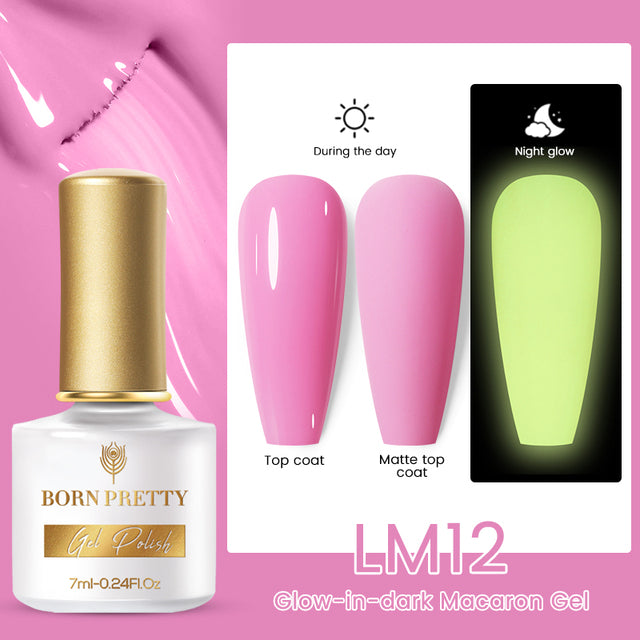 BORN PRETTY Glow-In-Dark Macaron Gel Nail Polish Summer Ice Cream Colors Luminous Nail Gel Soak Off UV LED Gel All for Manicure