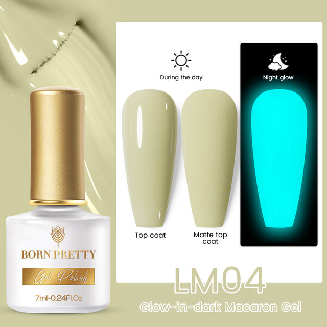 BORN PRETTY Glow-In-Dark Macaron Gel Nail Polish Summer Ice Cream Colors Luminous Nail Gel Soak Off UV LED Gel All for Manicure