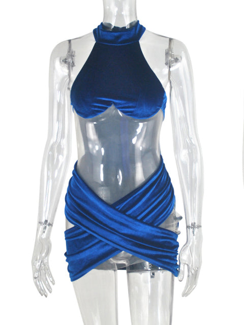 Beyprern New Chic Hollow Out Velvet Mini Dress Summer Sleeveless Sheer Mesh Patchwork Skinny Party Club Wear Rave Outfits