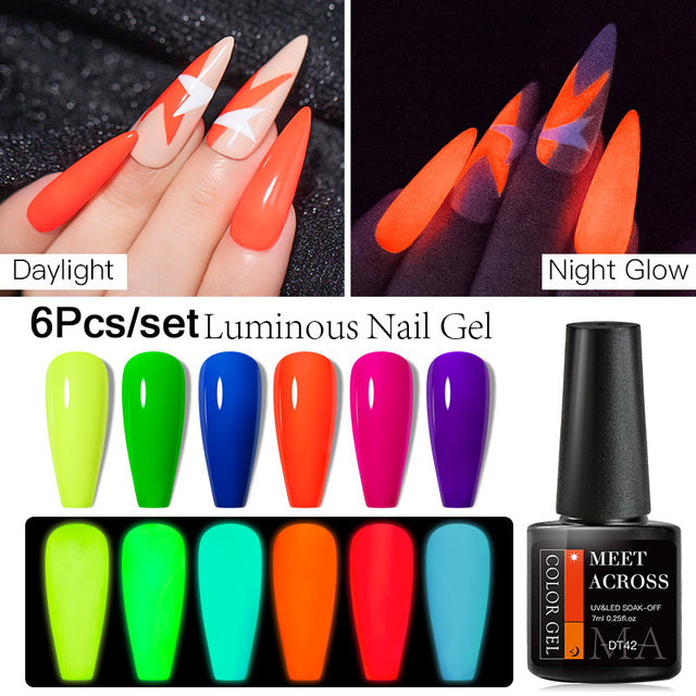 Luminous Nail Gel Glow In Dark Fluorescent Neon UV LED Semi Permanent Soak Off Gel Varnish Lighting In Night Nail Art Varnish