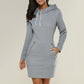 2021 Spring And Autumn Ladies Knee-Length Dress Hooded Warm Sweatshirt Long Sleeve Camp Collar Pocket Simple Casual Sports Dress