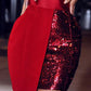 Red Pactwork Sequined Dress Asymetrical One Shoulder Long Sleeve Party Dresses Ladies Colorblock Blazer Dress