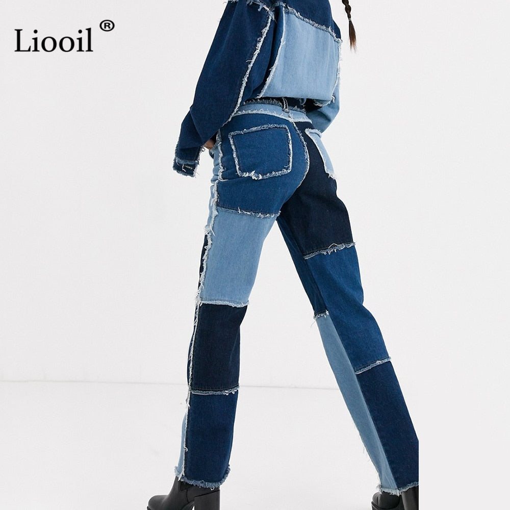 New Woman Patchwork Jeans Fashion High Waist Hip Hop Straight Jeans Ladies Trousers 2021 Female Street Costumes