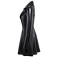 Nerazzurri Fit and flare faux leather coat notched lapel long sleeve puff sleeve Skirted Black Elegant leather blazer slim fit