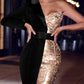 Red Pactwork Sequined Dress Asymetrical One Shoulder Long Sleeve Party Dresses Ladies Colorblock Blazer Dress