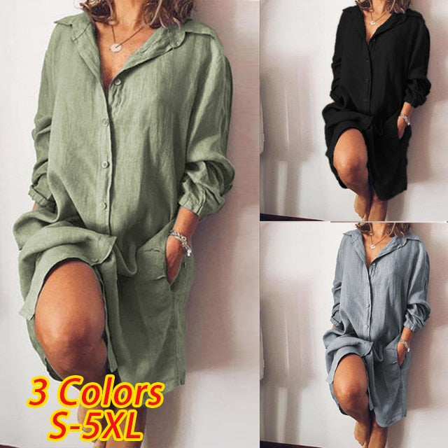 2022 ZANZEA Women's Blouse Casual Shirt Vestidos Fashion Button Long Sleeve Shirts Female Lapel Work Blusa  Tunic S-