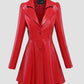 Nerazzurri Fit and flare faux leather coat notched lapel long sleeve puff sleeve Skirted Black Elegant leather blazer slim fit
