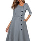 Nice-forever Spring Solid Color with Button Retro Elegant Dresses Party Flare Swing Women Dress A241