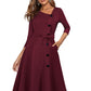 Nice-forever Spring Solid Color with Button Retro Elegant Dresses Party Flare Swing Women Dress A241
