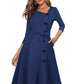 Nice-forever Spring Solid Color with Button Retro Elegant Dresses Party Flare Swing Women Dress A241