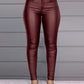 Solid Buttoned Casual Coated PU Pants Women Skinny Pencil Pants