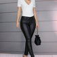 Solid Buttoned Casual Coated PU Pants Women Skinny Pencil Pants