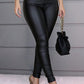 Solid Buttoned Casual Coated PU Pants Women Skinny Pencil Pants
