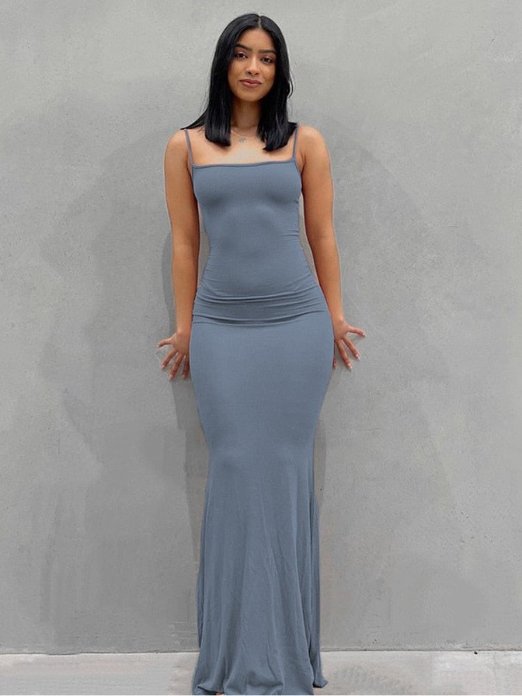 BOOFEENAA Strap Backless Long Maxi Dresses Party Club Vacation Outfits for Women Sexy Casual Summer Dress 2022 Wholesale C85CZ24
