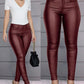 Solid Buttoned Casual Coated PU Pants Women Skinny Pencil Pants