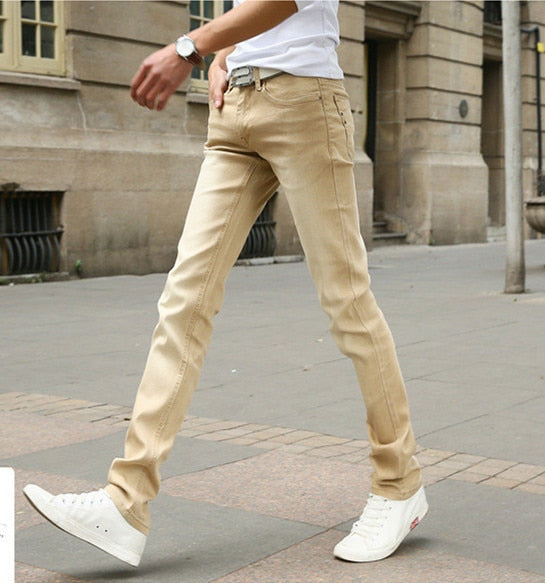 7 Color Men Stretch Skinny Jeans Fashion Casual Slim Fit Denim Trousers Male Gray Black Khaki White Pants Brand