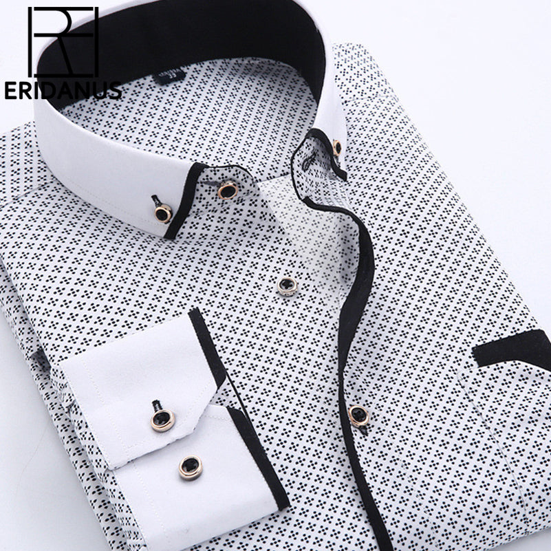 Big Size 4XL Men Dress Shirt 2016 New Arrival Long Sleeve Slim Fit Button Down Collar High Quality Printed Business Shirts MCL18