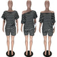 HAOYUAN Striped Plus Size Two Piece Set Women Tracksuits Summer Outfits Top Biker Shorts Sweat Suits Lounge wear Matching Sets