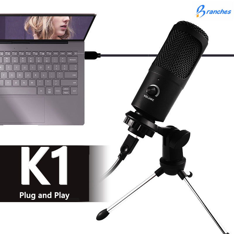 K1 USB Microphone PC Condenser Microphone Vocals Recording Studio Microphone for YouTube Video Skype Chatting Game Podcast