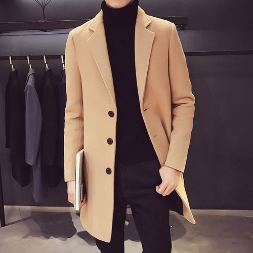 2021 Fashion Men Wool &amp; Blends Mens Casual Business Trench Coat Mens Leisure Overcoat Male Punk Style Blends Dust Coats Jackets