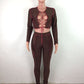 HAOYUAN Sexy Two Piece Set Criss-cross Lace Up Crop Top Pant Sweat Suits Party Club Birthday Outfits for Women Bodycon Tracksuit
