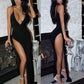 Deep Plunge Dress Clubwear Sexy Open Chest High Thigh Split Dress Spaghetti Strap Sukienka Low Cut Bare Back Dress Maxi Party
